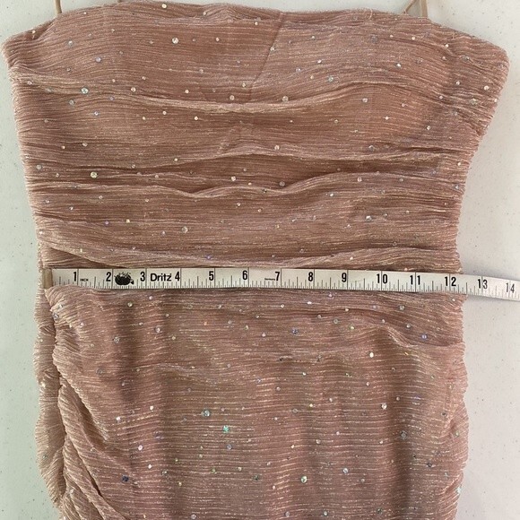 Lulus Flirty Vibes Mauve Pink Sparkly Ruched Bodycon Mini Dress Sleeveless - Picture 10 of 16